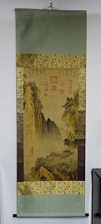 CHINESE SCROLL FIGURES IN MOUNTAIN LANDSCAPE 