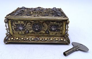19TH C. STERLING REPOUSSE SINGING BIRD BOX