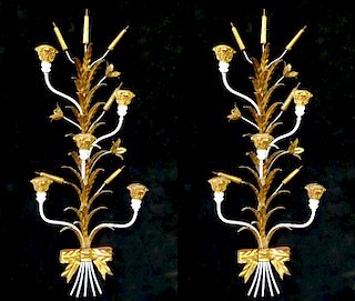5 LIGHT GILT METAL SCONCE WITH CAT TAILS