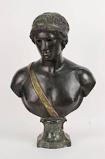 Classical Bronze Bust of an Ephebe, 20thC.,