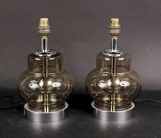 Pair of Modern Smoke Glass Table Lamps, 20thC.