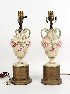 Pair of Floral Porcelain Urns, 20thC.