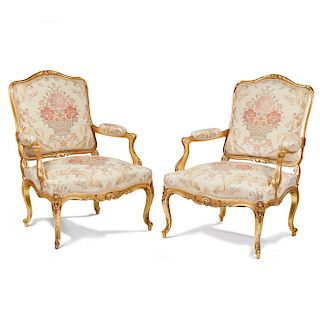 Pair of Louis XVI Style Gilt-Wood Armchairs 