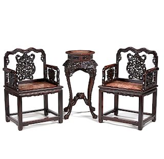 Pair of Chinese Armchairs and Table 