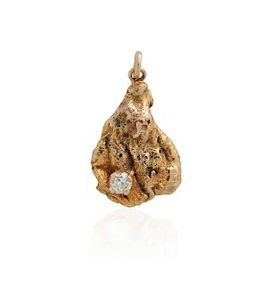Gold Nugget Pendant with Diamond, 6 grams 