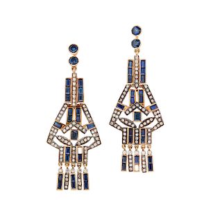 18k Sapphire and Diamond Earrings 
