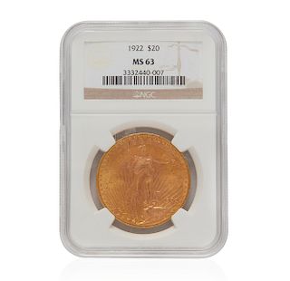 Certified MS 63 Saint-Gaudens 1922 1oz Gold Coin 