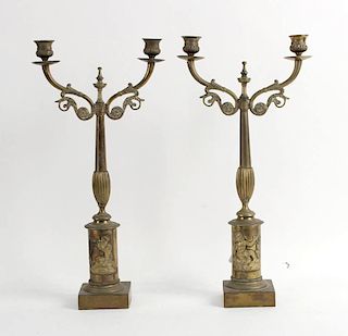 Pair of Neoclassical Brass Two Arm Candelabra, early 20thC.