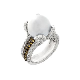 Pearl, Diamond, Sapphire and 18K Ring