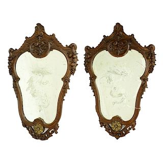 Pr 19C Carved Walnut Mirrors