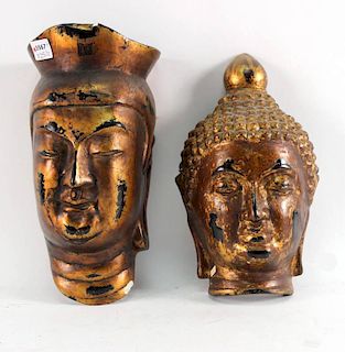 Two Molded Composition Thai Masks, 20thC.