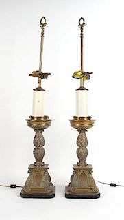Pair of Neoclassical Style Gilt Brass Pricket Sticks, 20thC.