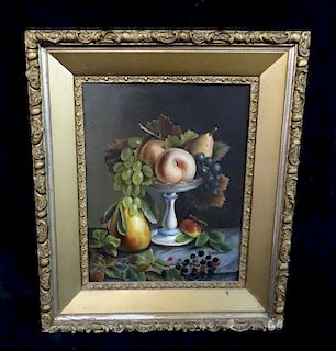 OIL ON CANVAS STILL LIFE FRUIT AND COMPOTE 