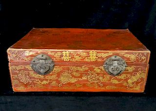 19TH C. ASIAN LACQUERED TRUNK WITH BAT MOTIF 
