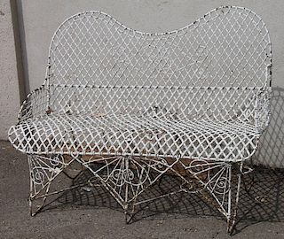 White-Painted Wrought-Iron Settee, 20th C.