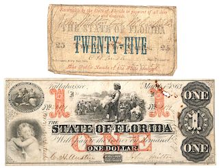 CONFEDERATE CURRENCY Florida, $1 & 25c note