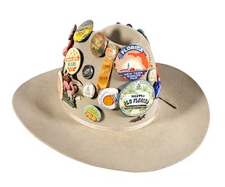 Collection of Old Florida Pinbacks on Stetson Hat