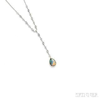 18kt Gold, White Gold, Opal, and Diamond Pendant