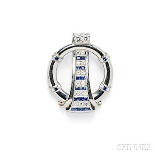 Platinum, Sapphire, and Diamond Brooch, Art Deco