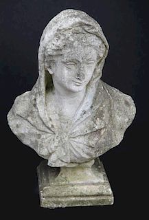 Cast-Stone Bust of a Woman, 20th C.