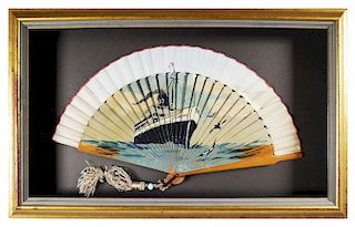MIAMI Framed Folding Fan, painted S.S. FLORIDA