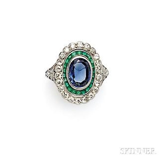 Platinum, Sapphire, and Emerald Ring