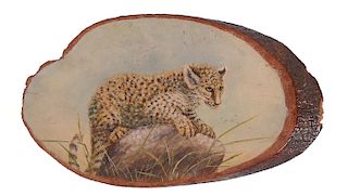 Old Painting of Florida Bobcat on Fruit Wood