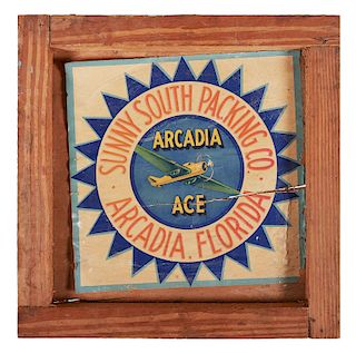 ARCADIA Fruit Crate end with Airplane Label 1930s