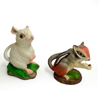 BOEHM PORCELAIN WHITE MOUSE AND SITTING CHIPMUNK