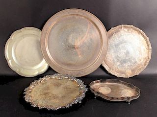 Five Silver Plated Trays and Salvers
