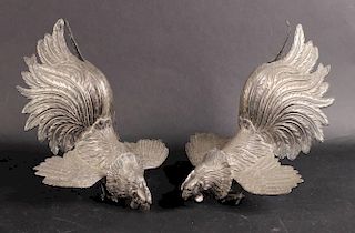 Pair of Continental Silver Roosters