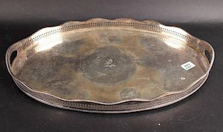 Silver Plated Oval Inset Handled Gallery Tray
