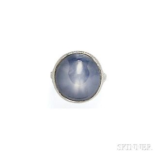 Art Deco Platinum, Star Sapphire, and Diamond Ring