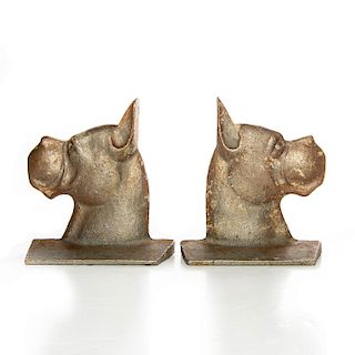PAIR OF CAST IRON BOOKENDS, BOXER DOGS