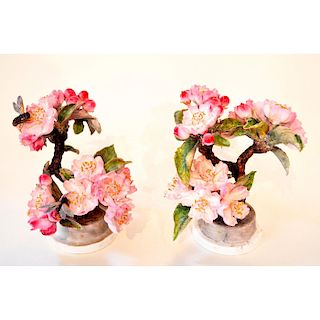 ROYAL WORCESTER DOROTHY DOUGHTY APPLE BLOSSOMS AND BEE SPRAYS, PAIR