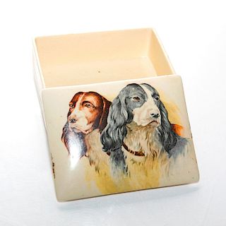 EMPIRE IVORY JEWELRY TRINKET BOX, DOGS ON LID
