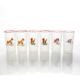 6 STUART BRUCE FEDERAL K9 FROSTED GLASS CUPS