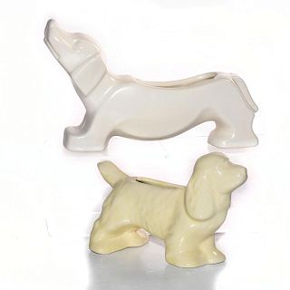 2 CERAMIC DOG PLANTERS, DACHSHUND AND COCKER SPANIEL