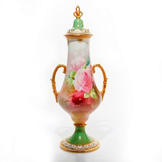 ROYAL DOULTON NEOCLASSICAL LIDDED VASE, FLORA AND GILT