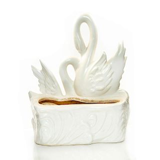 HULL POTTERY TWO HUGGING IVORY GLAZED SWAN PLANTER