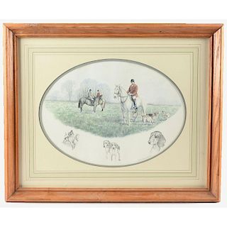 NIGEL HEMMING WATERCOLOR AND PENCIL, HUNTING & HOUNDS