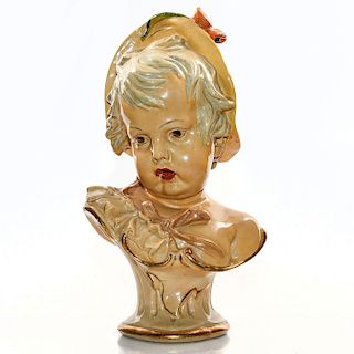 EARTHENWARE BUST, GIRL WITH HAT