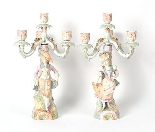 Pair of German Porcelain Figural Candelabra