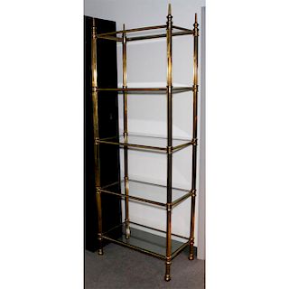 BELGIUM BRASS ETAGERE BOOKCASE WITH 5 GLASS SHELVES