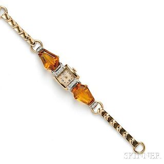Retro 14kt Gold and Citrine Watch, Retailed by Cartier
