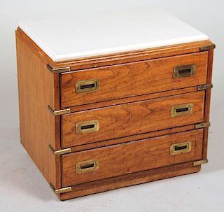 Campaign Style Walnut Bedside Cabinet, 20th C.