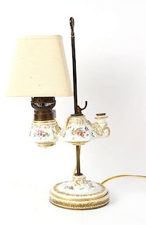 Porcelain Floral and Gilt Decorated Fluid Lamp