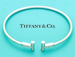 Tiffany & Co 18k Gold Diamond T Wire Bracelet
