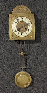 Brass Embossed Wag on the Wall Clock, 20thC.
