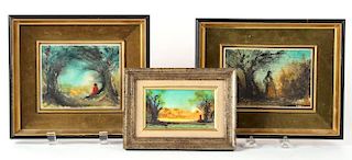 Three Miniature Oil on Board Landscape Paintings